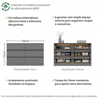 Cômoda com 6 Gavetas 120cm Grafite - Design Moderno e Espaço Inteligente - imagem 3