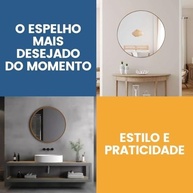Espelho Redondo Grande Decorativo 80cm com Suporte | Moldura em Metal Preto - imagem 3