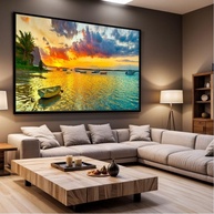 Quadro Decorativo com Moldura - Paisagem Mar e Sol 130x90cm - Luxo Grande Horizontal - imagem 1