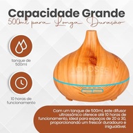 Difusor de Aromas Grande 500ml Ultra Sônico com Timer e LED Colorido - Ideal para Ambientes Relaxantes - imagem 5