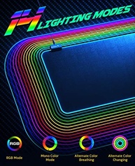 Mouse pad para jogos RGB, UtechSmart Mouse pad grande estendido macio com 14 modos de iluminação, 2 níveis de brilho, mousepads para teclado de computador 800 x 300 mm / 31,5 × 11,8 polegadas - imagem 3