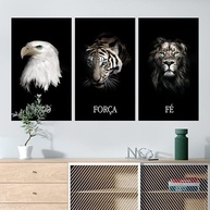 Kit 3 Quadros Decorativos Grandes com Moldura - Motivação, Foco, Força e Fé | Animais Selvagens - imagem 2