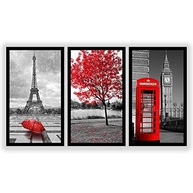 Kit 3 Quadros Decorativos Grandes com Moldura - Cidades do Mundo Vermelho - Decore com Estilo e Personalidade - imagem 2