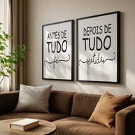 Kit 2 Quadros Decorativos Frases Fé e Gratidão Inspiracional Minimalista com Moldura - Decore com Estilo e Positividade - imagem 2