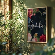 Quadro Decorativo Gratidão Floral com Moldura - Frase Inspiradora sobre Fé, Amor e Esperança - imagem 3