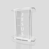 Púlpito de Acrílico Mod. ABRAÃO com LED Branco e Gravação 'Jesus' - Moderno e Resistente - imagem 2