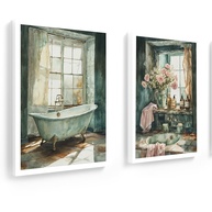 Kit 2 Quadros Banheiro Vintage Mint Green - Moldura Preta Elegante - imagem 3