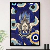 Quadro Olho Grego Mao Turco Decorativo A4 23x33cm - Moldura Premium com Proteção e Estilo - imagem 1