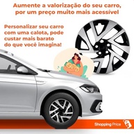 Jogo 4 Calotas Aro 15 Preto/Prata Polo Virtus 2023 - Cubo Padrão Grid - imagem 5