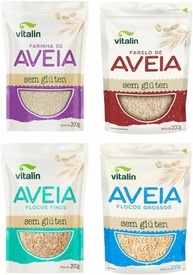Kit 4 Aveia Sem Glúten Vitalin: Farelo, Farinha, Flocos Finos, Flocos Grossos - imagem 1