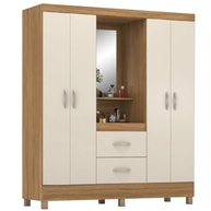 Guarda-Roupa Casal Capela 4 Portas com Espelho e 2 Gavetas – Amêndoa/Off White - imagem 1