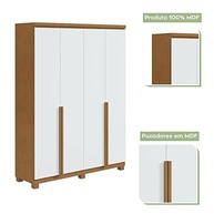Guarda-Roupa Solteiro 4 Portas 2 Gavetas Alonzo - Design Clean Amêndoa e Branco - imagem 4