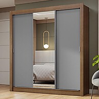 Guarda-Roupa Casal 3 Portas com Espelho – Rustic/Cinza Nobre - imagem 1