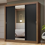 Guarda-Roupa Casal 3 Portas com Espelho – Rustic/Preto Nobre - imagem 1