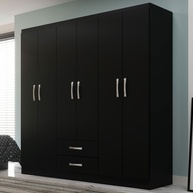 Guarda-Roupa Casal Preto Atalaia: 6 Portas + 2 Gavetas - imagem 1