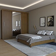 Guarda-Roupa de Casal Carol com Cama: 3 Portas, 4 Gavetas e Espelho - imagem 1
