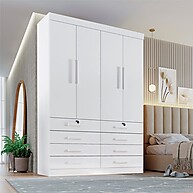 Guarda Roupa Solteiro 4 Portas 8 Gavetas Branco – Organização Total - imagem 1