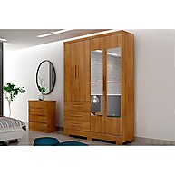 Guarda-Roupa Solteiro 4 Portas e 3 Gavetas com Espelho e Pés Encant – Novo Horizonte - imagem 1