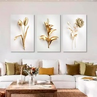 Quadros Decorativos Florais Dourados - Conjunto Moderno para Sala e Hall - imagem 3