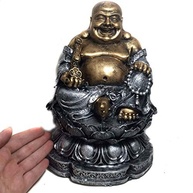 Estátua de Buda Chinês Sorridente da Riqueza com Flor de Lótus 24cm - Prosperidade e Harmonia - imagem 4