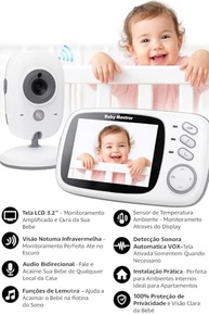 Babá Eletrônica com Câmera HD 3.2", Visão Noturna, Áudio Bidirecional e Canções de Ninar para Bebês - imagem 3