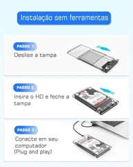 Case Externa Para HD transparente Alta Velocidade e Conexão USB 3.0 Transmissão de 6gbps Sata 3 Suporta SSDs e HDs de até 3TB Transparente Premium - imagem 4