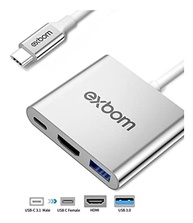 Adaptador USB-C 3 em 1: HDMI 4K, USB 3.0 e Carregamento Rápido PD - imagem 3