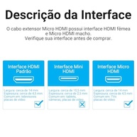Cabo Micro HDMI para HDMI 2.0 1m 4K UHD - Conexão Premium para Câmeras, Drones e Tablets - imagem 4