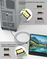 Cabo Mini HDMI para DisplayPort 4K @60Hz - Conexão Unidirecional de Alta Performance (1,5m) - imagem 5