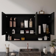 Armário de Banheiro com 3 Portas Espelhadas e Amortecedores Hefesto (Preto) - Organize seu Espaço com Estilo - imagem 4