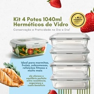 Kit 4 Potes de Vidro Herméticos 1040ml - Forno Refratário, Tampa com Trava, Livre de BPA - imagem 3