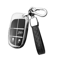 HIBEYO Capa de chave de carro com textura de fibra de carbono TPU com chaveiro serve para Jeep Grand Cherokee capa de chave de carro 3 botões - imagem 1