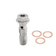 Parafuso Banjo Duplo M10x1.00 Inox Universal para Freio Hidráulico de Moto + Arruelas de Cobre - imagem 1