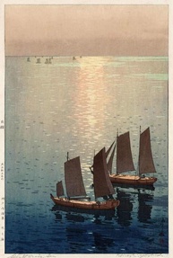 Hikaru umi de Hiroshi Yoshida - Tela Canvas 60x89 - Arte de Museu para Decoração Elegante - imagem 1