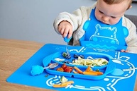 Kit Alimentação Infantil com 4 Divisórias Hipopótamo - Talheres Ergonômicos Marcus e Marcus Azul - imagem 3