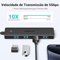 UGREEN Hub USB 3.0 4 em 1,Divisor USB-A, Expansor USB Ultrafino para Mouse, Teclado, Pen Drive, Disco U, Impressora, Compatível com Laptop, PC de Mesa, Xbox, PS5 e Muito Mais, 2 Pés - imagem 4