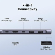 UGREEN Revodok 1071 USB C Hub para laptop 7 em 1 USB C Dongle 4K HDMI, carregamento PD de 100 W, USB-C e 2 portas de dados USB-A de 5 Gbps, leitor de cartão SD/TF para MacBook Pro/Air, iPad P - imagem 3