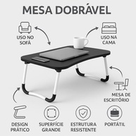 Mesa Portátil Dobrável para Notebook com Pés Metálicos Emborrachados - Ideal para Cama, Sofá e Home Office - imagem 4