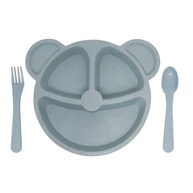 Prato com Divisória + Talheres Infantil em Formato de Urso Azul - Ideal para Introdução Alimentar BLW - imagem 2