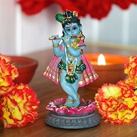 Estátua de Krishna 10 cm - Ídolo Hindu para Templo, Altar e Decoração Espiritual - imagem 3