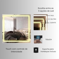 Espelho Quadrado LED com Touch 50x50cm - Iluminação Inteligente e Design Moderno - imagem 5