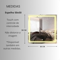 Espelho Quadrado LED com Touch 50x50cm - Iluminação Inteligente e Design Moderno - imagem 4