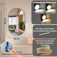 Espelho Oval com LED e Touch Screen 60x40cm - Iluminação Moderna para Banheiro e Quarto - imagem 3