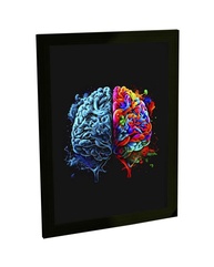 Quadro Decorativo A4 Cérebro Ilustração Psicologia - Moldura Pinus Reflorestamento - imagem 1