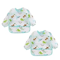 Babador Manga Longa Impermeável BLW - Kit com 2 Unidades Estampado Dino - imagem 3
