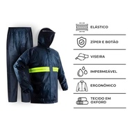 Capa De Chuva Impermeável Com Touca E Viseira Motoqueiro Moto Faixa Refletiva Motoboy Capuz Jaqueta Calça Ciclista premium - imagem 4