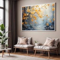 Quadro Decorativo Folhas Amarela com Moldura - Arte Impressão 4K para Sala e Quarto - imagem 2