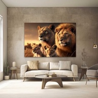 Quadro Decorativo Família de Leões - Impressão em Tecido 130x90cm para Quarto ou Sala - imagem 2