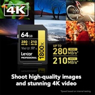 Cartão de Memória Lexar Professional 1800x SDXC UHS-II Gold 64GB: Capture Vídeos 4K Incríveis! - imagem 5