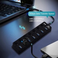 Hub USB 3.0 Com 7 Portas, Botões Individuais, LED, Alta Velocidade (5Gbps) Compatível Com PC Notebook TV Console Mouse PenDrive Teclado Impressora Acabamento Premium - imagem 3